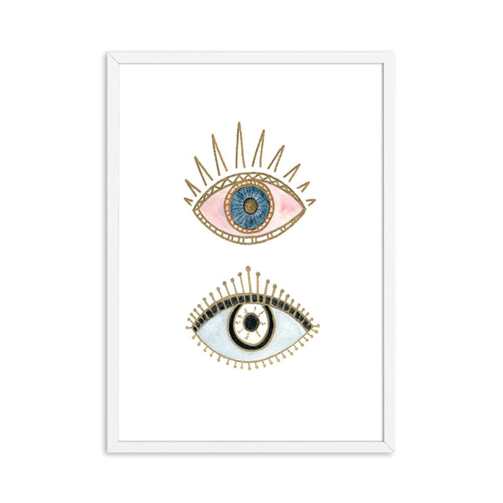 Yooyu Alfombra Arte Pintura Boho Cuadros de Pared Ojo Tribal Canasta Tejida Acuarela Lienzo Arte Impresiones Inicio Bohemia Cartel Decoración de la Pared 50x75cmx3 Marco Interno