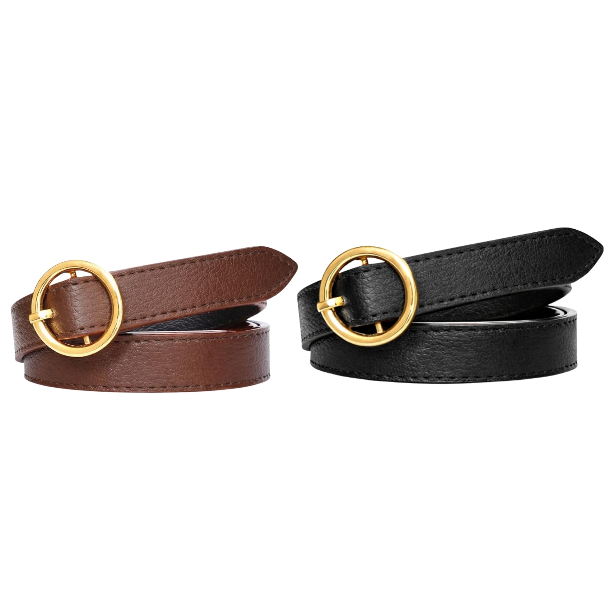 Slim Artificial Leather Belt Combo for Women | Pack of 2 (Black & Brown) | Adjustable Size 24 to 40 Inches | Elegant Round Metal Buckle | Stylish Waist Belts for Dresses & Jeans-image-27