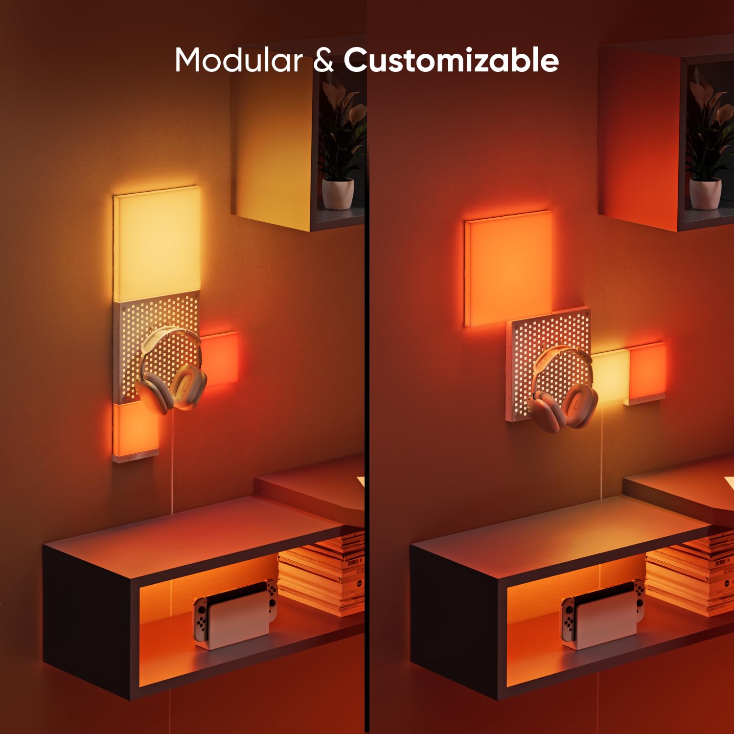 Nanoleaf Blocks LED Lights, Smart Light Panels Square WiFi LED Wall Lights with Music Sync, Wall Decor Lights Smart Kit Compatible with Alexa, RGBW, Light Panels for Gaming Room (9 Panels + 1 Shelf)