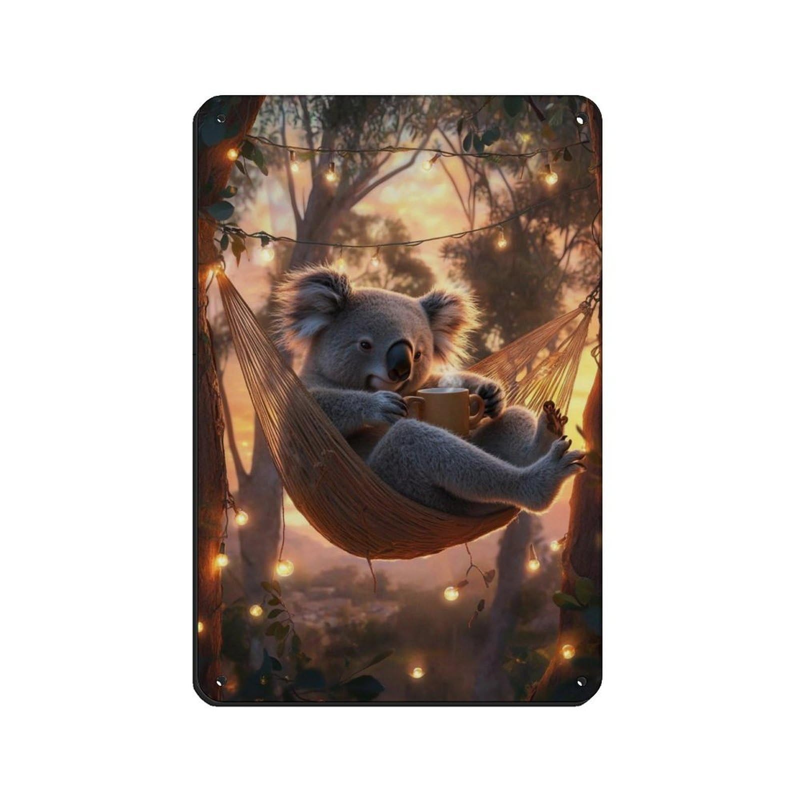 Adorable Koala in Hammock Tin Sign Vintage Metal Pub Club Cafe Bar Home Wall Art Decoration Poster Retro 8x12inch(20x30cm)