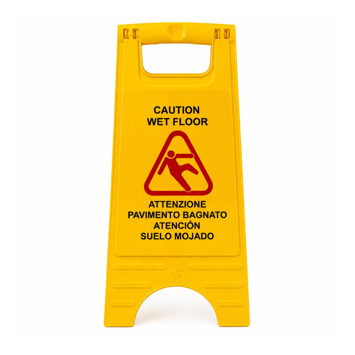 OWIJI Cartello Pavimento Bagnato Set 4 Cavalletti Pericolo Multilingue Bifacciale Segnale Autoportante Giallo Pieghevole 28x60 cm Plastica Alta Visibilità per Sicurezza Luoghi Pubblici e Lavoro