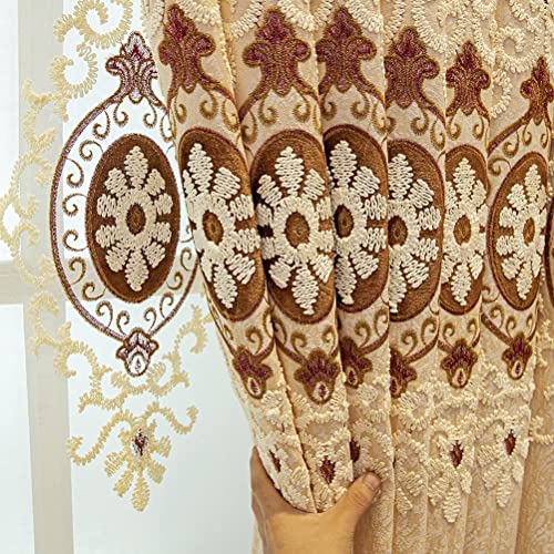 Elkca Jacquard Embroidered Curtains For Bedroom Luxury Beige Curtains For Living Room,Grommet Top,2 Panels (Beige, 52" W X 96" L) #TOP16