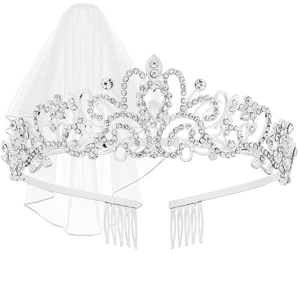AOPRIE Tiara and Crown for Women Silver Bride Veil Silver Bridal Shower Supplies Bachelorette Party Decorations Gift Sets
