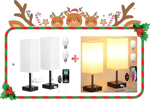 Juego de 2 lámparas de mesita de noche, lámparas de dormitorio blancas con 3 temperaturas de color (3000 K5000 K4000 K), dos lámparas cuadradas para