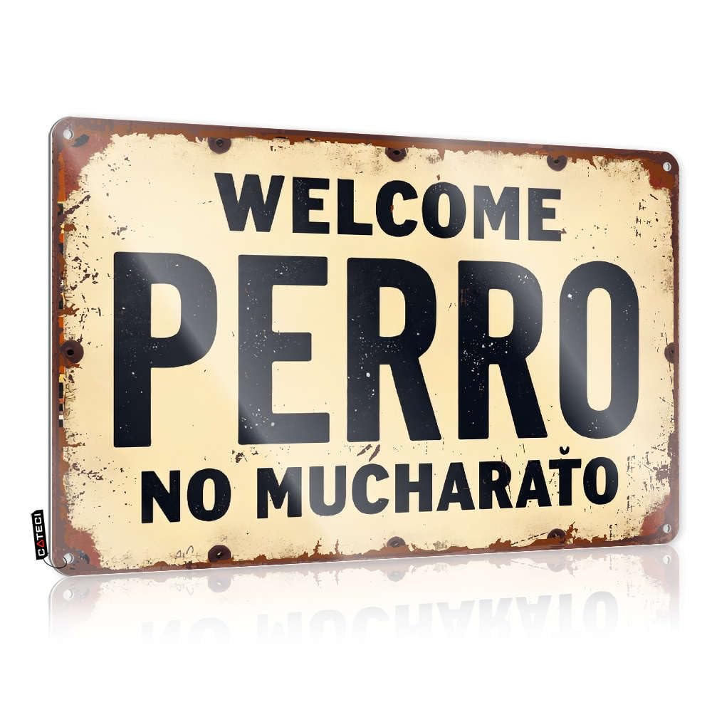 Tin Sign Peeking Highland Wall Decor Caution Decoration Rust-proof Metal - Summer Vintage & Welcome, But Do Not Disturb The Dog. / Funny Humorous Plaque