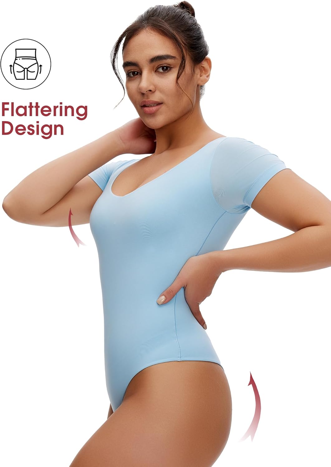 NANJI Short Sleeve Bodysuit for Women - Slim Fit Scoop Neck Body Suit, Stretch Double Lined Tops, Casual Going Out Outfits - Image 4