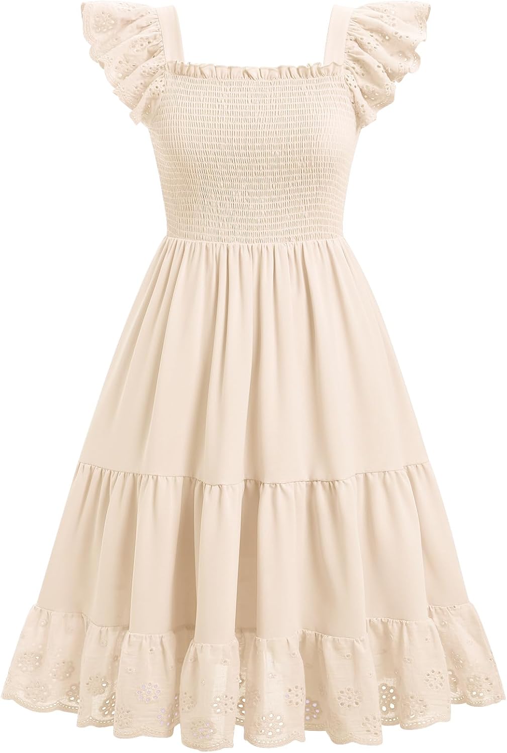 AWIBMK Mommy and Me Dress Boho Summer Casual Holiday Mother Daughter Matching Ruffle Sleeve A-line Tiered Smocked Dress - Image 3