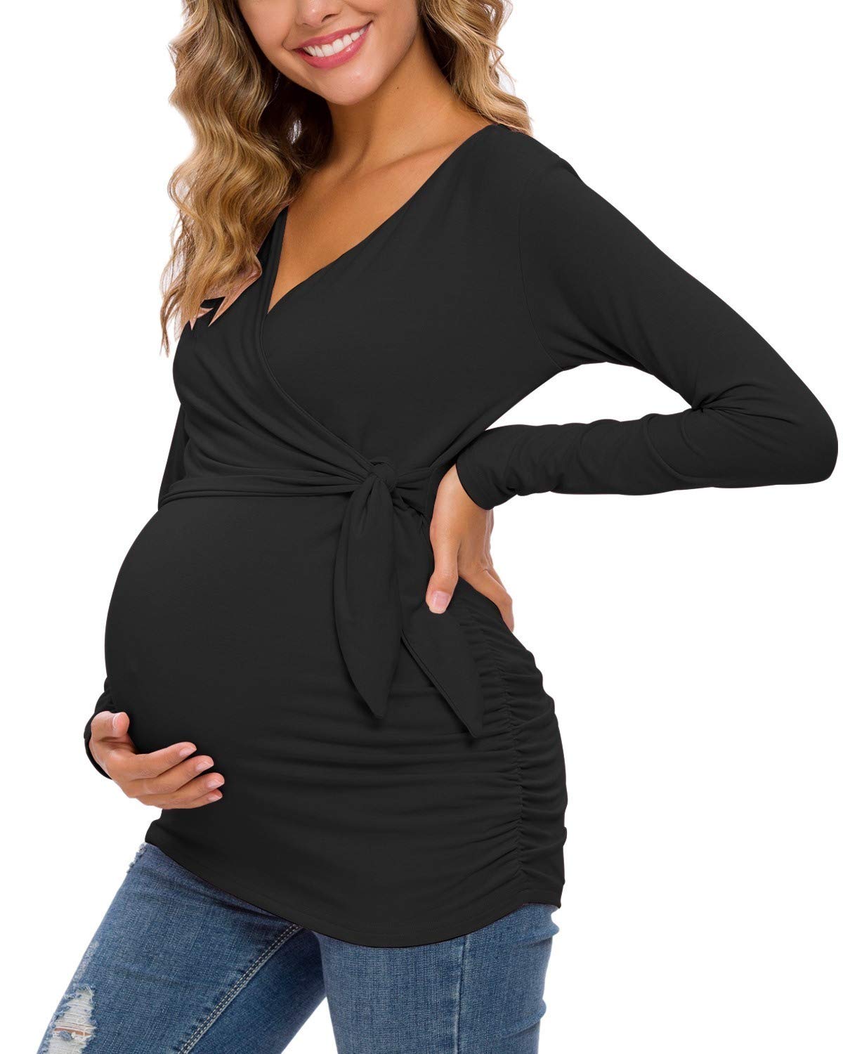 BBHoping Maternity Tops Short & Long Sleeves V-Neck Shirts Comfortable Pregnancy Top for Women