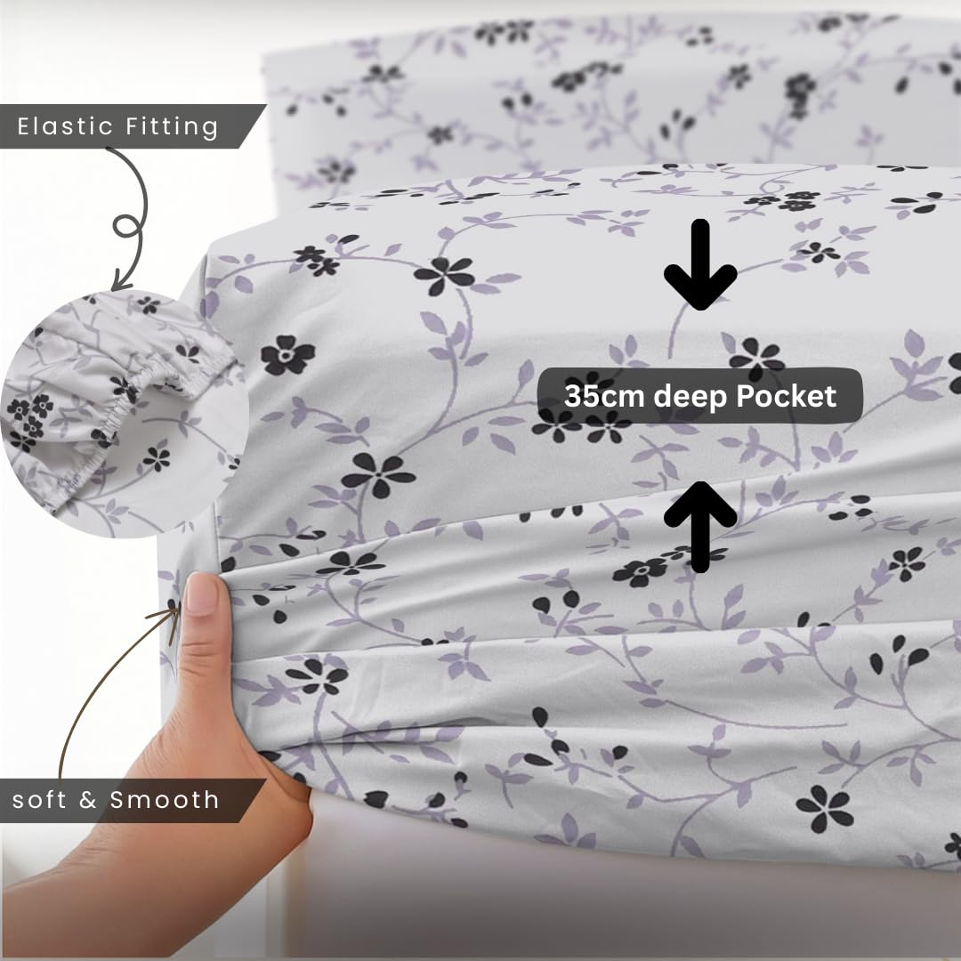 EverSoft Bedding 1PCS Floral Fitted Sheet Small Double Size Extra Deep 35cm Pocket 4ft Soft Breathable Printed Mattress Cover - Image 3