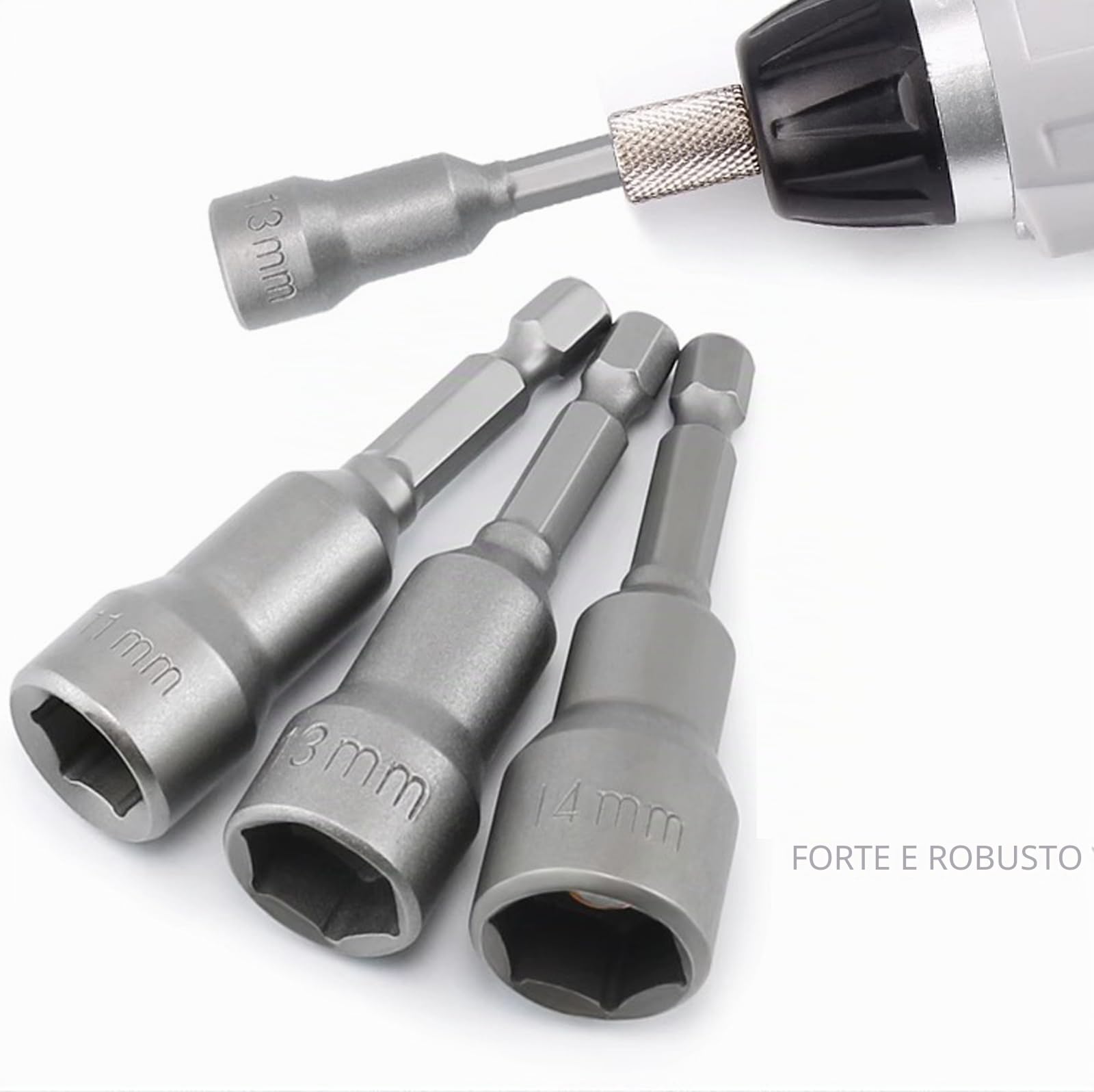 Set di chiavi a bussola magnetiche con codolo esagonale da 17mm, per trapani, avvitatori e adattatori., grigio