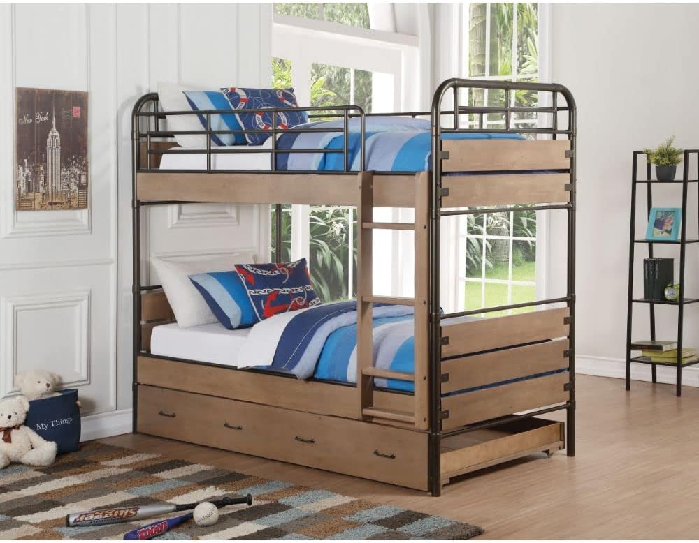 Acme Adams Twin Over Twin Bunk Bed with Trundle in Antique Oak