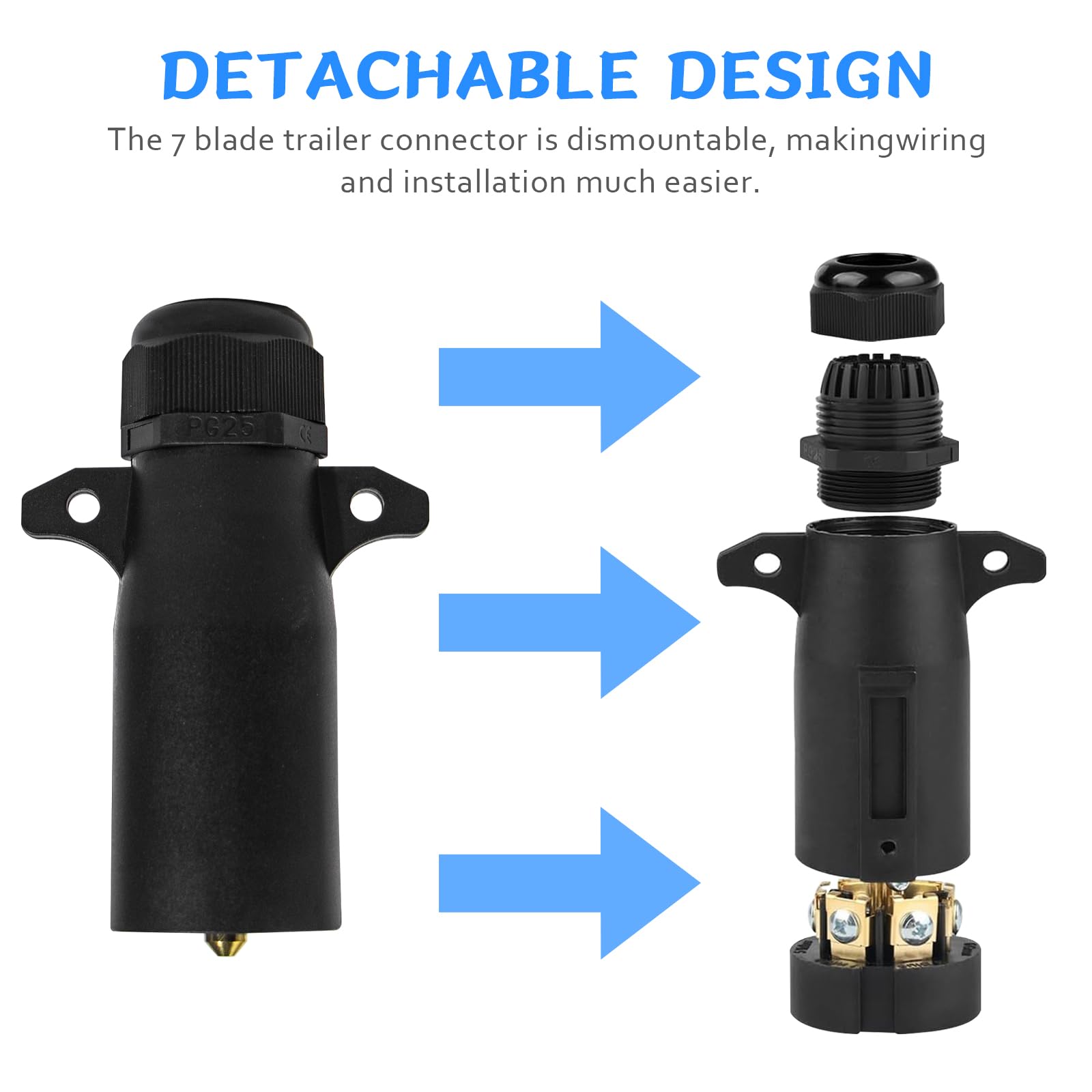 KEECAO RV 7 Pin Trailer Plug with Waterproof Seal, Detachable 7 Way Round RV-Style Trailer Side Connector 7 Point Trailer Wiring Plug for RV Boat Trailer