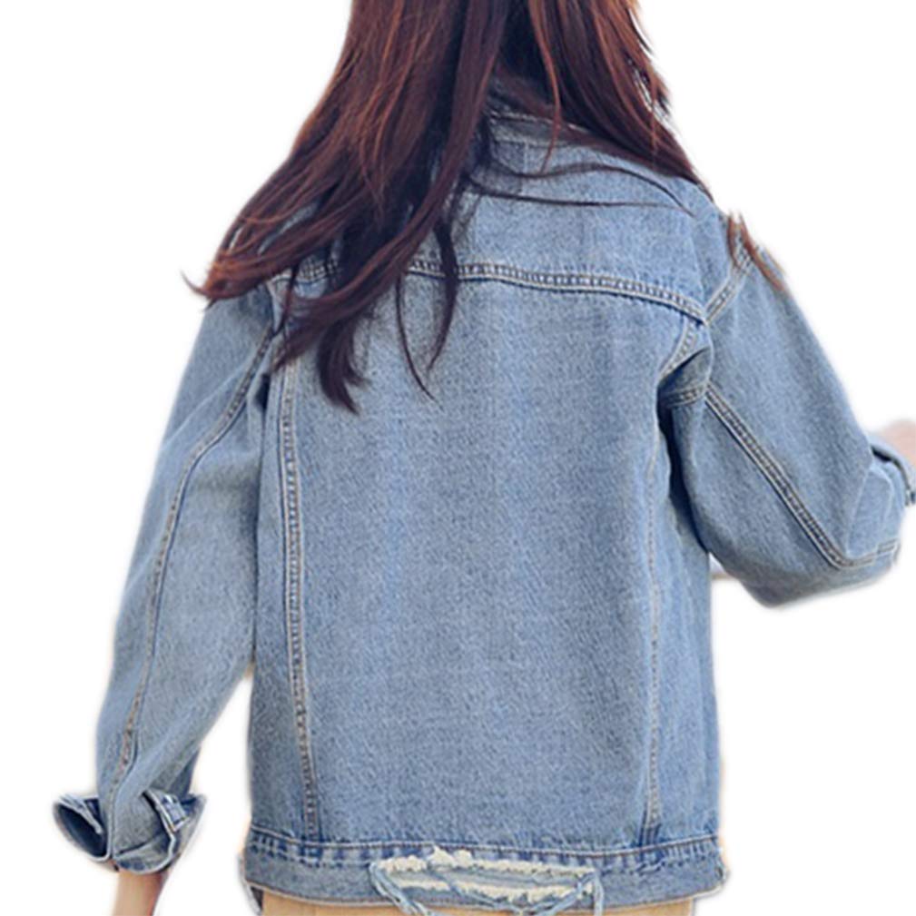 Chaqueta de mezclilla de gran tamaño para mujer, de manga larga, estilo novio, holgada