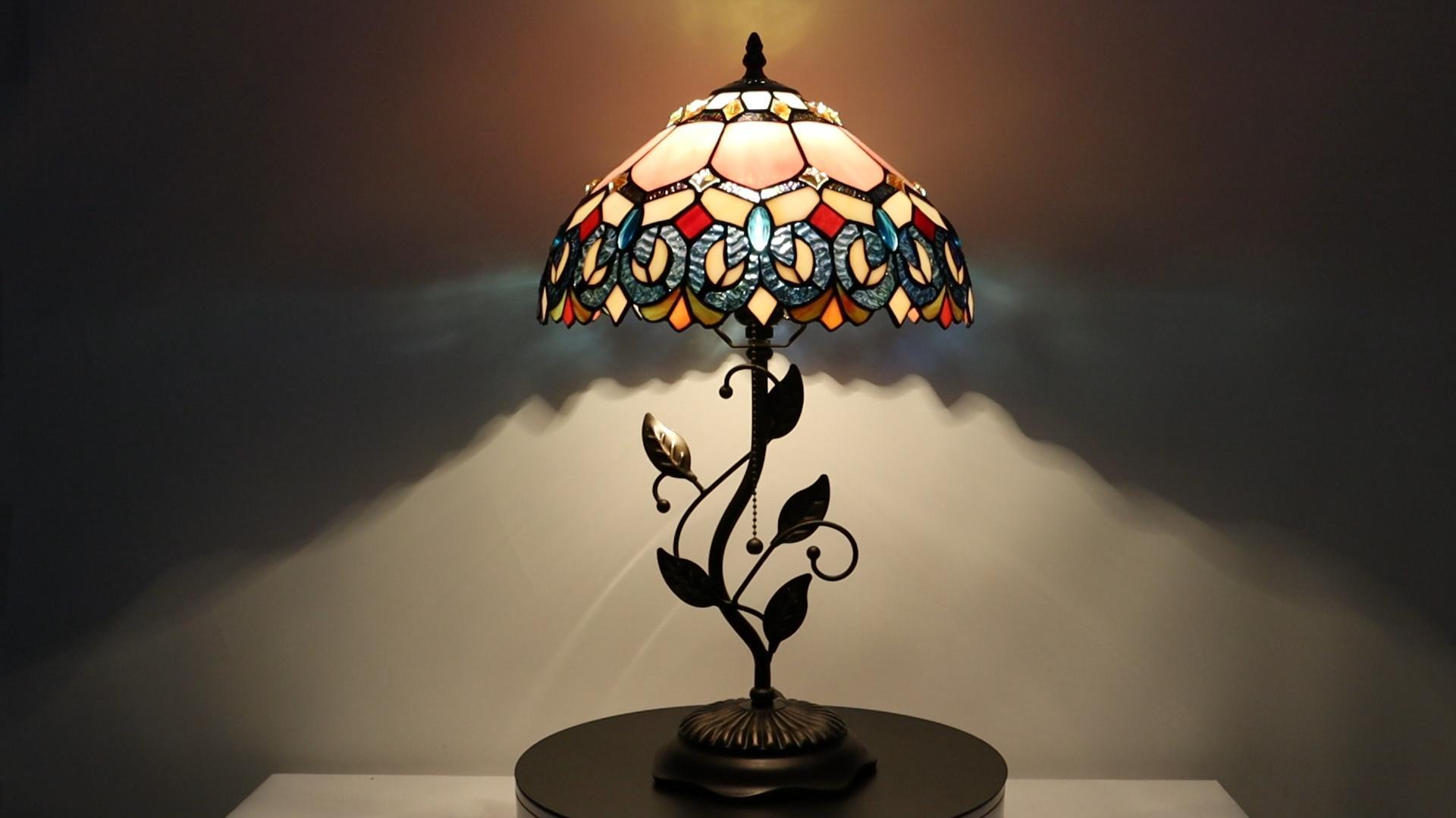 Image of Tiffany Table Lamp Stained Glass Bedside Reading Light W12H19 inch