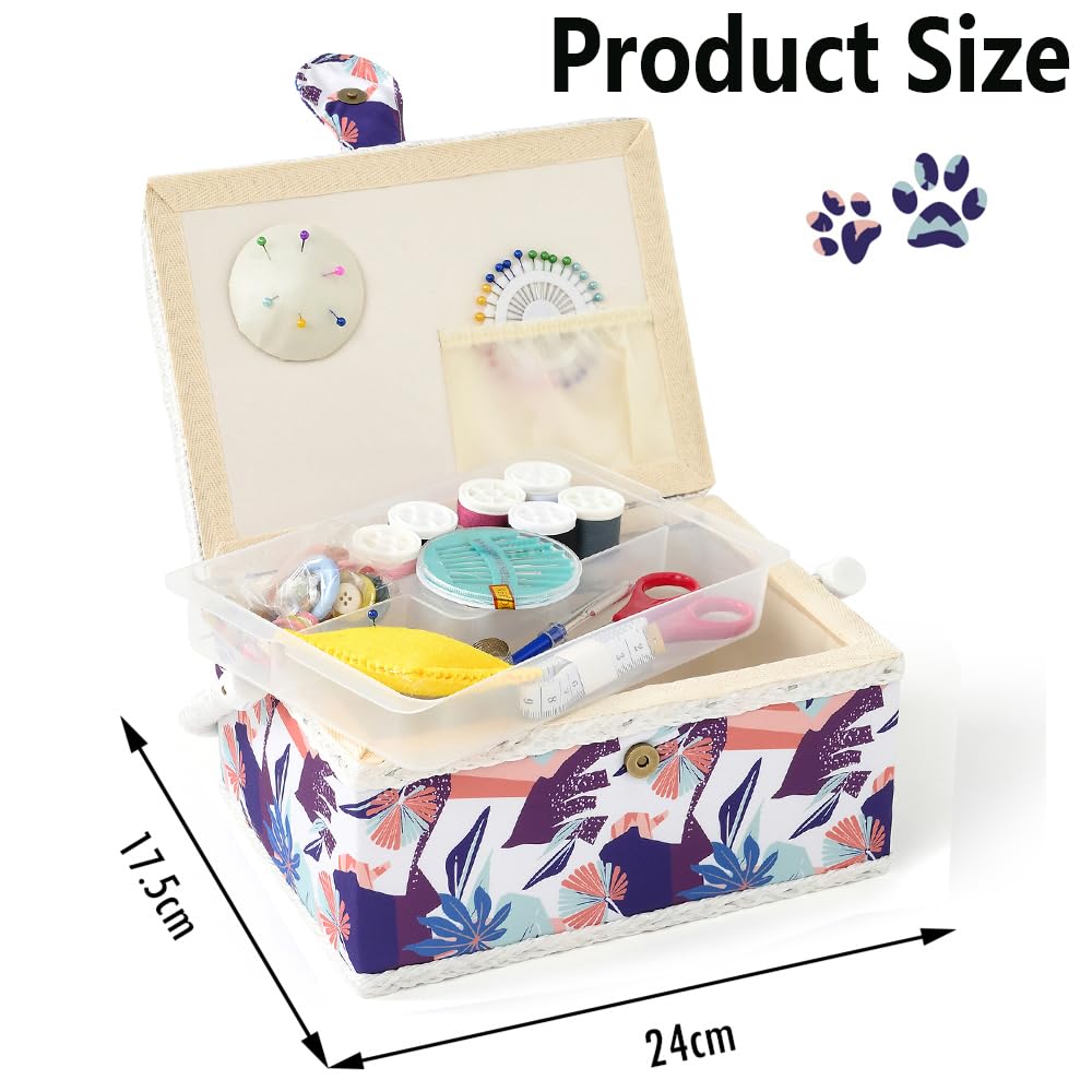 Nähkorb für Zuhause - Mittelgroße Aufbewahrungsbox mit Zubehör, Geschenk für Weihnachten, Erntedankfest, Muttertag (Bunt Geometrisch)