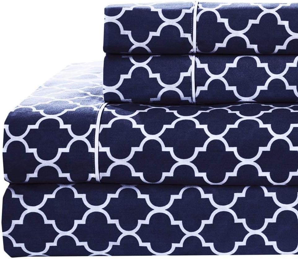 Royal Tradition Meridian 250-Thread-Count, 100-Percent Cotton Percale California King 4PC Bed Sheets Set, Periwinkle/White