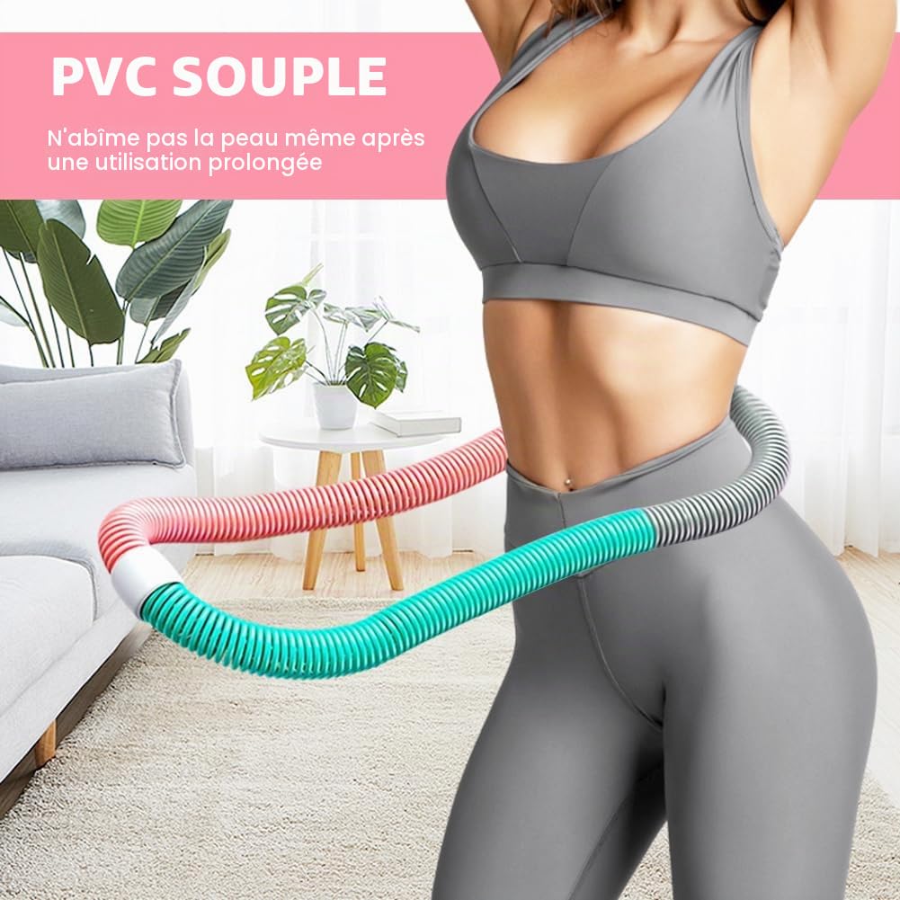 Gohytal Hula Hoop Cerceau pour adultes, cerceau de fitness lesté, pliable, appareil d'entraînement portable pour la maison, le fitness, la maison, l'école