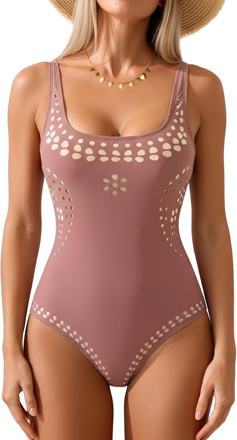 Women's One Piece Swimsuit Tummy Control Laser Cut Out Bathing Suit Slimming Full Coverage Swimwear