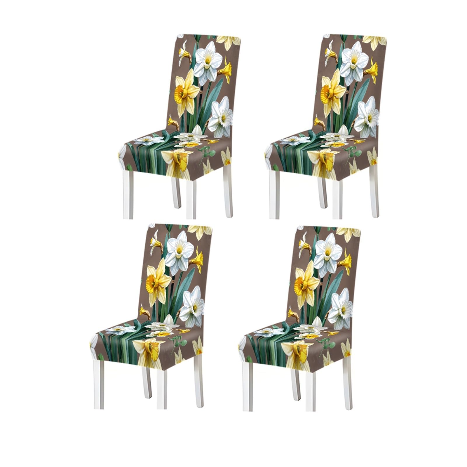 KXUAUV Dining Chair Covers 2/4/6 Pieces, Stretch Daffodil Floral Pattern Brown Background, Farmhouse Style For Kitchen Dining Room Seat Protectors for Restaurant Hotel Party(4PCSChair cover)