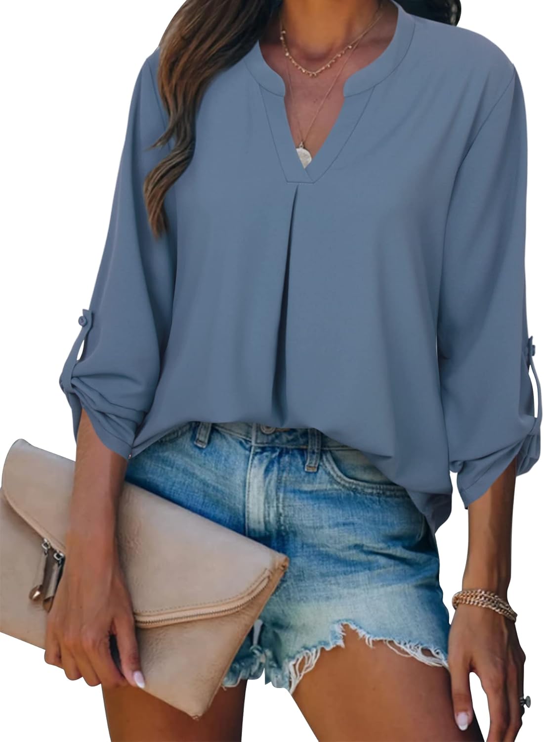 Gaharu Women's Blouses 3/4 Sleeve Work Shirt Chiffon Tunic Top Office Wear - Image 4