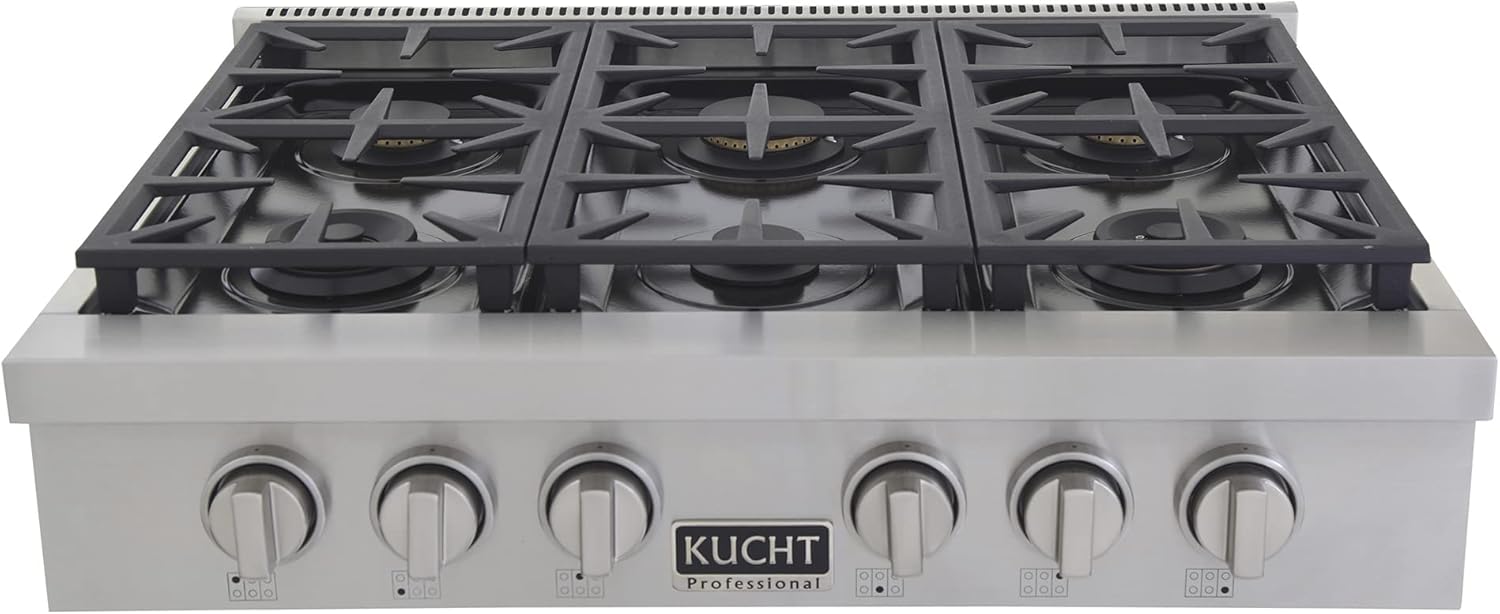 KUCHT Professional 36 in.Natural Gas Range Top with Sealed Burners in Stainless Steel with Classic Silver Knobs