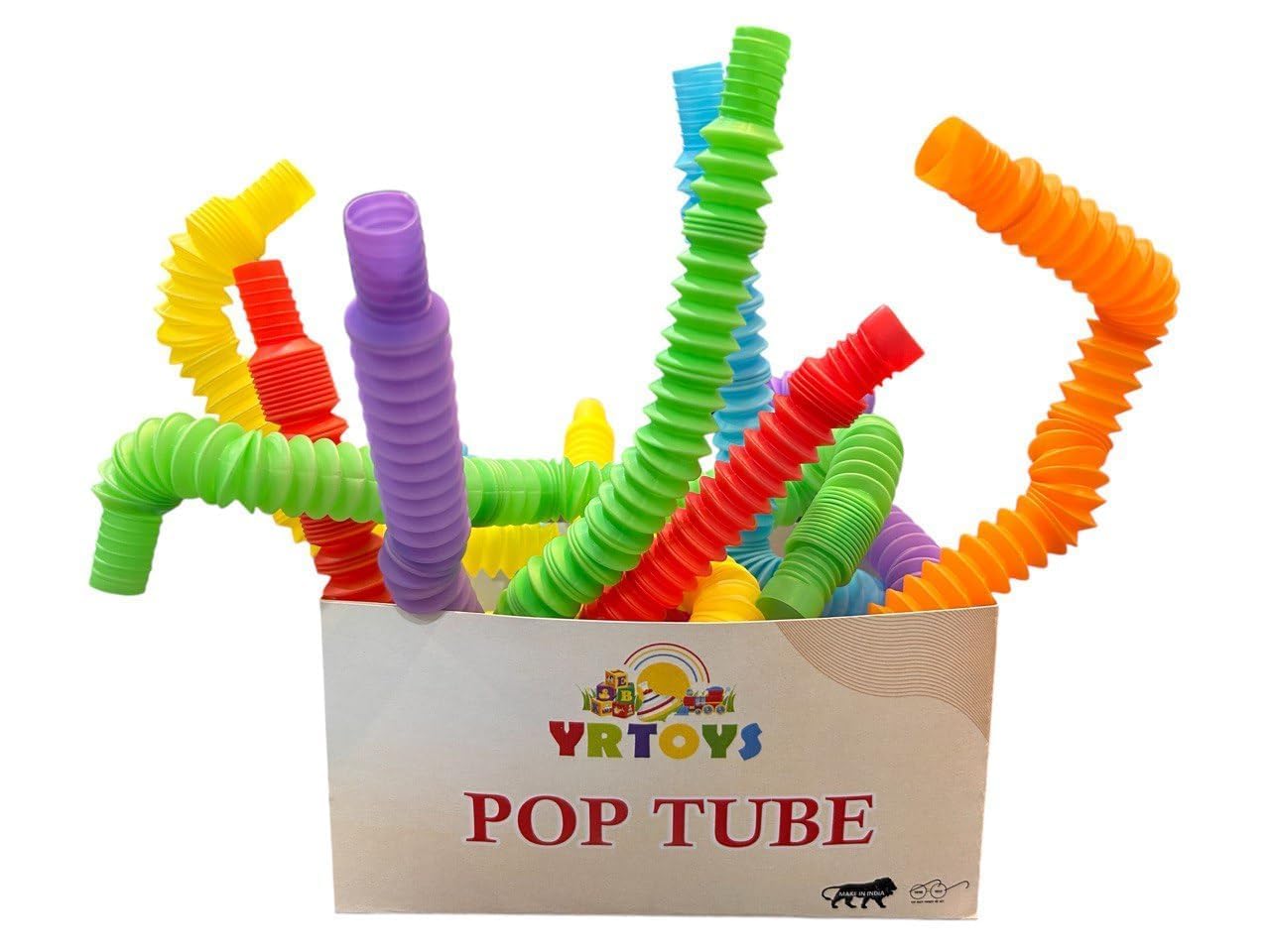 Pop Tubes Fidget Toy, Sensory Tubes, Poppin Pipes for Kids, Stress Relief Stretch Bend Build and Connect Toy, Fidget Toys for Sensory Learning, Colorful Pop Tubes (12)