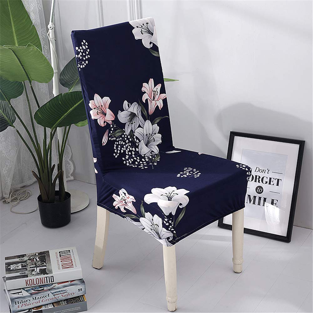 MorbuyShop Chair Cover for Wedding Dining Party, Flower Chair Covers Stretch Elastic Outdoor Armchairs High Back Seat Protector Banquet Decoration Washable (6 pcs,Navy lily)
