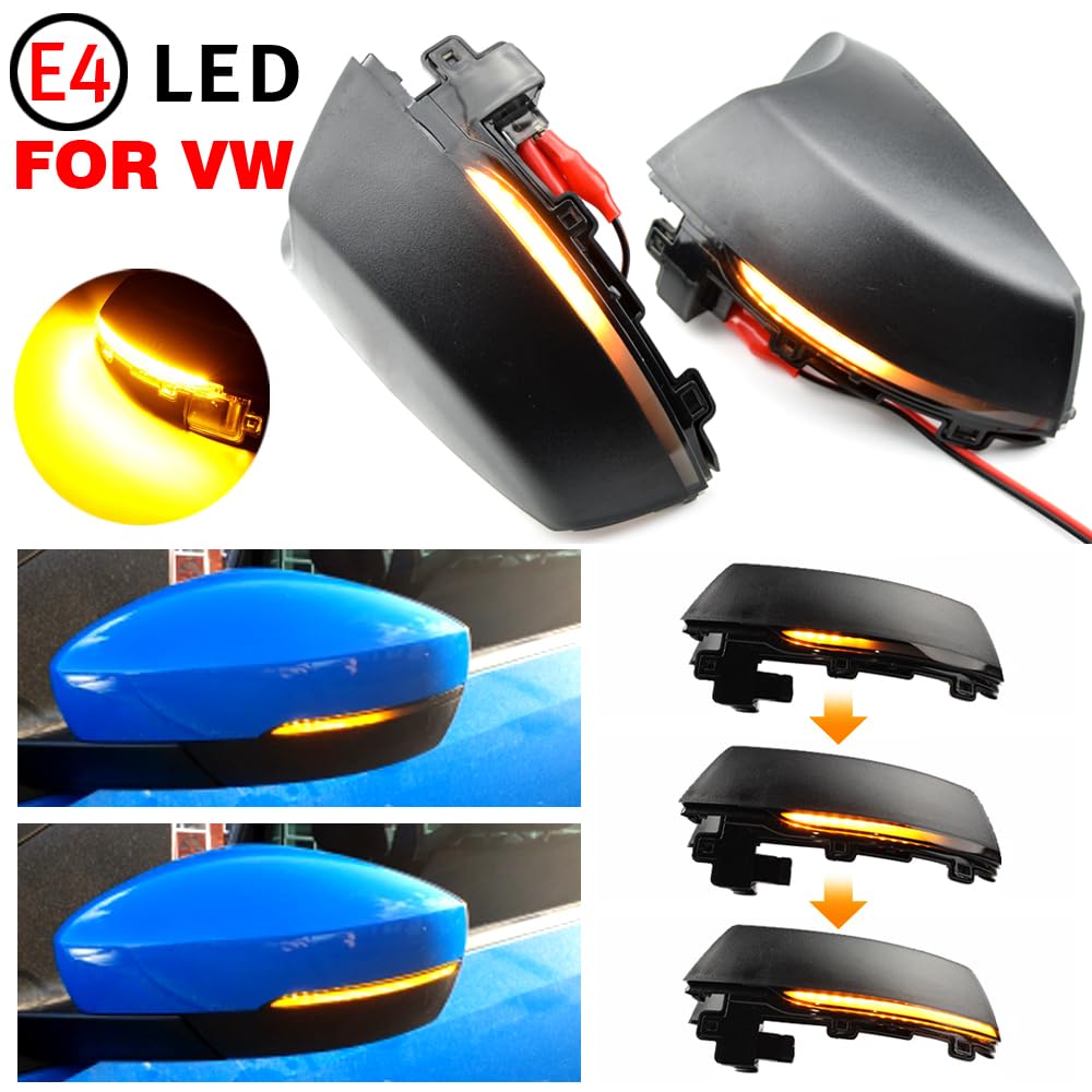 2 pièces Séquentiel Dynamique Clignot Compatible avec V-W POLO MK5 6R 2009-2013/POLO 6C 2014-2017 LED Rétroviseur Latéral Indicateur de Direction Assemblage