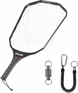 Aventik Floating Fly Fishing Net – Carbon Fiber Lightweight Landing Net with Clear Rubber Ghost Mesh for Trout – Catch and Release Friendly