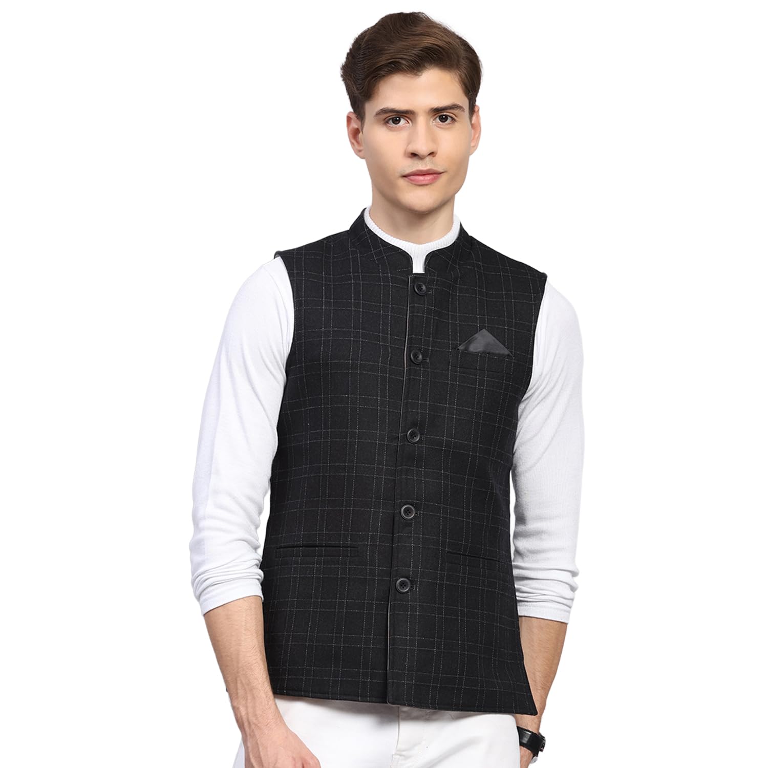 monte carlo Mens Regular Fit Checked Pattern Collar Neck Zipper Reversible Sleeveless Winter Nehru Jacket (Pack Of 1)-picture-20