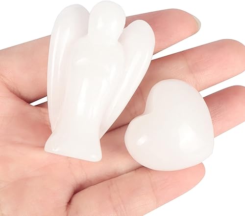 Miniatura 3 de Artistone Pocket Guardian Angel Plus Peach Heart - Juego de dos figuras naturales de cristal curativo natural con pequeñas piedras preciosas del