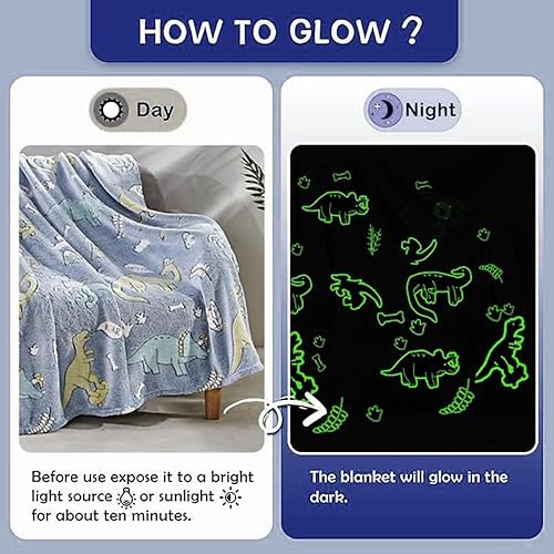 Miniatura 3 de FAITH HOPE LOVE HOME DÉCOR Manta cósmica de ultra felpa que brilla en la oscuridad 50 x 60 pulgadas  Blue Dino Pals