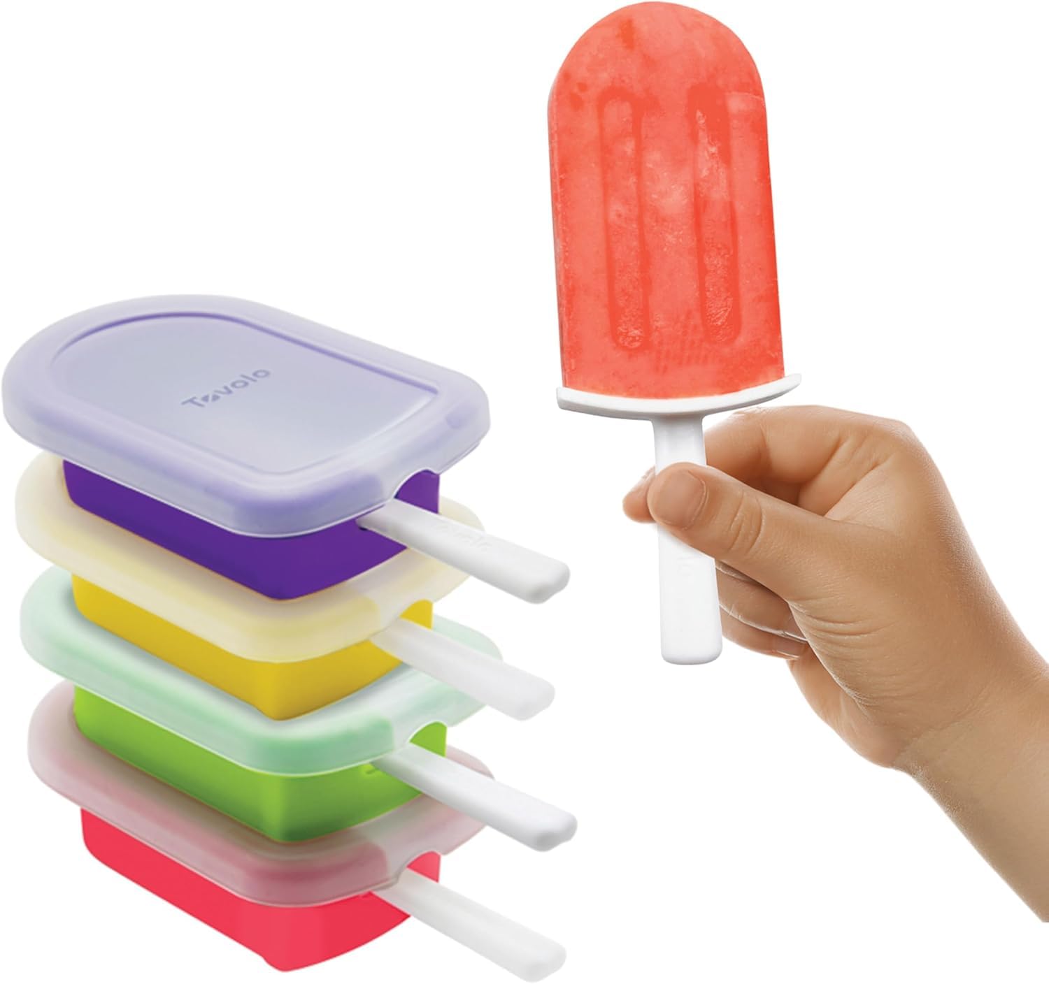 Tovolo Stackable Popsicle Molds with Sticks 4 Pack Reusable Silicone Homemade Pop Maker Mold for Kids Toddlers BPA Free, Mess Free Easy Clean Drip Free Dishwasher Safe Popsicle Molds with Sticks