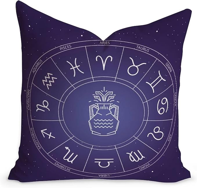 18x18in Zodiac Star Constellation Sofa Cushion Cover Aquarius Throw Pillow Aquarius Zodiac Vintage Velvet Pillow Cases with Zippe for Living Room Bedroom Birthday Gift to Astronomy Lover