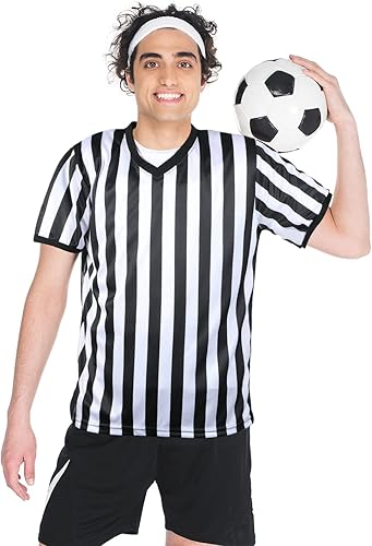 Miniatura 7 de SATINIOR - Camisa de árbitro con cuello en V para hombre, diseño oficial de rayas en blanco y negro, con cordón para baloncesto y fútbol