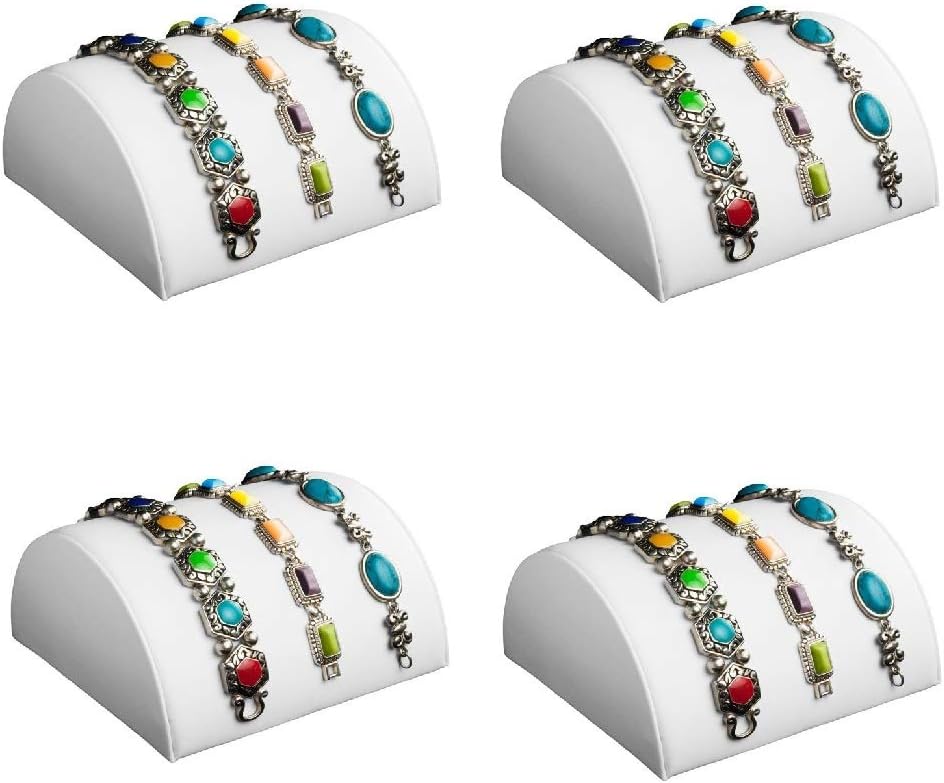 888 Display - 4 Piece Set White Faux Leather Half Moon Bracelet Showcase Display Stand 5 1/8" x 5" x 2 1/2" H (130 x 127 x 63mm