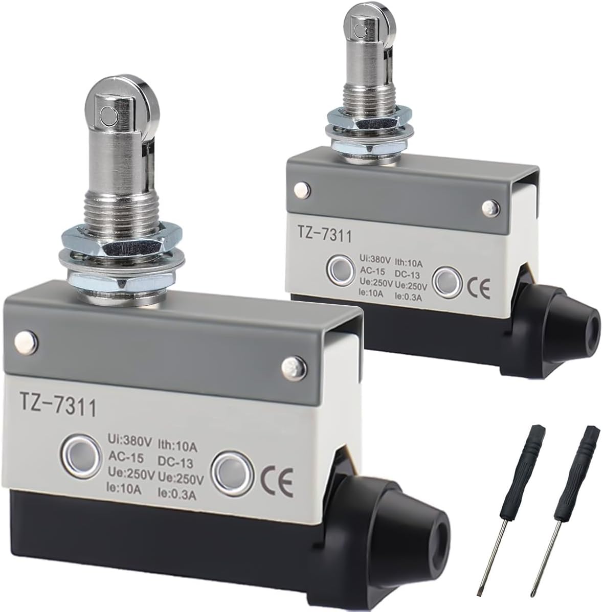 Horizontal Limit Switch TZ-7311 Parallel Roller Plunger Actuator Momentary Type AC 380V 10A Single Pole Industrial Machine Position Switch for CNC Conveyor Automation Equipment - 2PCS