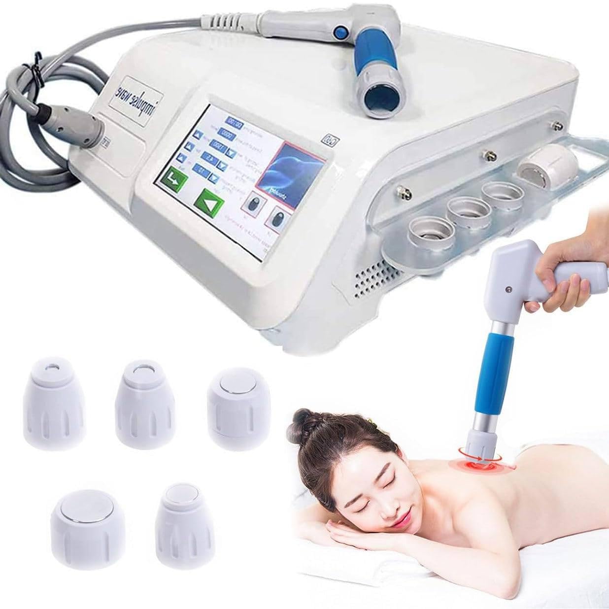 Macchina per Terapia a Onde D'urto Extracorporee, 5 Testine per Rigenerazione dei Tessuti Muscolari E Ossei, Dispositivo Relax per Alleviare Il Dolore, Massaggiatore Muscolare Profondo