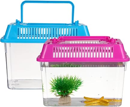 NOLITOY 4Pcs Mini Portable Fish Tank Turtle Box Small Frog Habitat, Bug Cage Critter Keeper - Clear Reptile Enclosure Cricket Container Tarantula Breeding Box Travel Carrier for Beta Snails