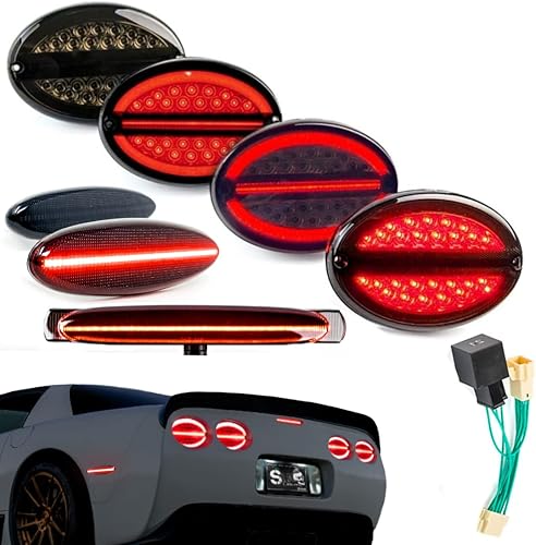 SLK Luces C5 - Paquete de 3 piezas ahumadas luces traseras LED halo intermitentes 3 luz de rotura central luces LED laterales compatibles con