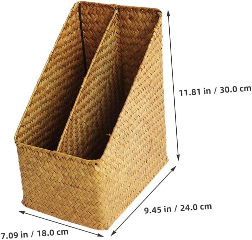 Cabilock Boho Style Woven Document Storage Basket under Desk Organizer Straw Magazine Rack for Office File Holder Dividers