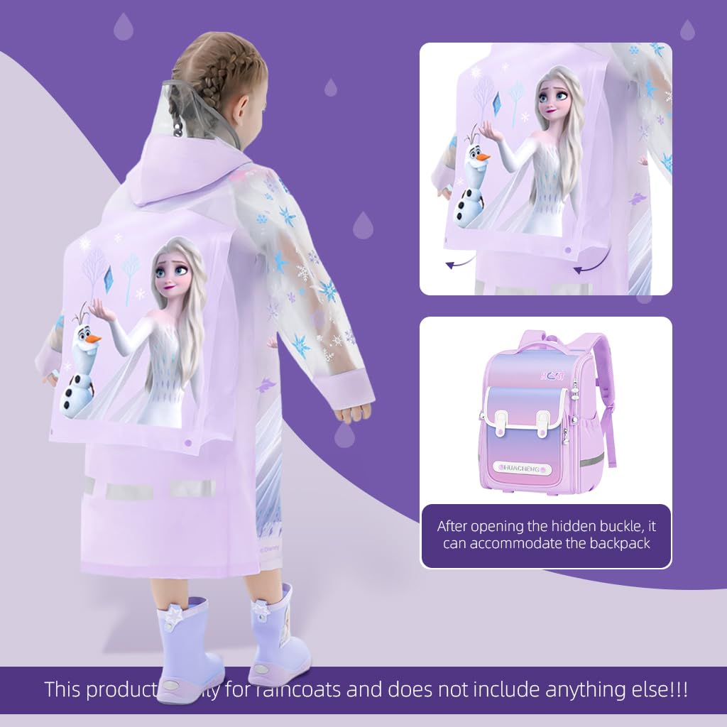 PALAY® Rain Coat for Kids Frozen Poncho Raincoat for Kids 5-7 Years Girls Boys With Pockets Wide Brim Hooded Poncho Safe School Bag Rain Cover Frozen Elsa print Recommend Height (L) 1