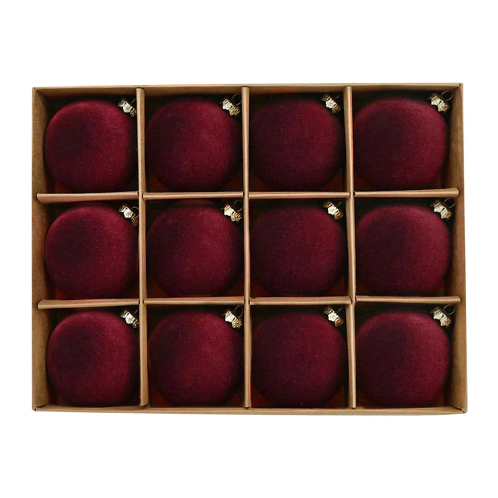 Maritown 12pcs Velvet Christmas Baubles 6cm Flocked Shatterproof Velvet Baubles Plastic Xmas Ball Decorative Hanging Ornaments For Christmas Tree Decorations (A-Wine Red 2#, 6cm)
