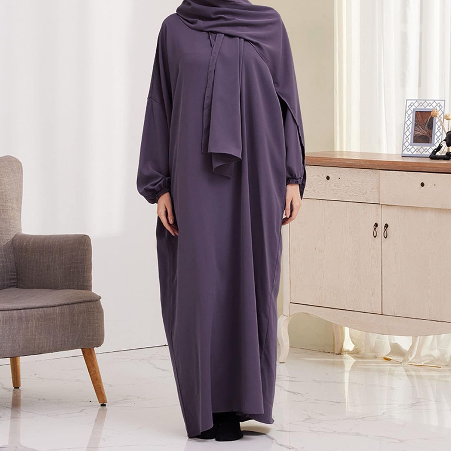 Kaftan Dresses for Women Traditional Long Maxi Robe Abaya Eid Dress with Hijab Long Sleeve Ethnic Muslim Clothes