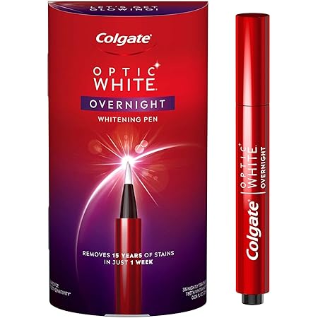 Colgate Optic White Overnight Teeth Whitening Pen, Teeth Stain Remover to Whiten Teeth, 35 Nightly Treatments, 3% Hydrogen Peroxide Gel, 0.08 Fl Oz