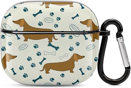 Miniatura 1 de Perro salchicha con huesos compatible con AirPods de tercera generación, funda protectora de auriculares de carga dura con llavero