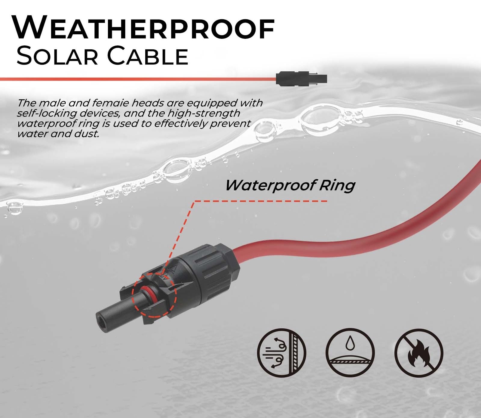 MC4 Cavo di prolunga solare, 10 AWG, 9,1 m, con connettori maschio e femmina, kit adattatore per cavi da 10 gauge (6 mm²) per pannelli solari