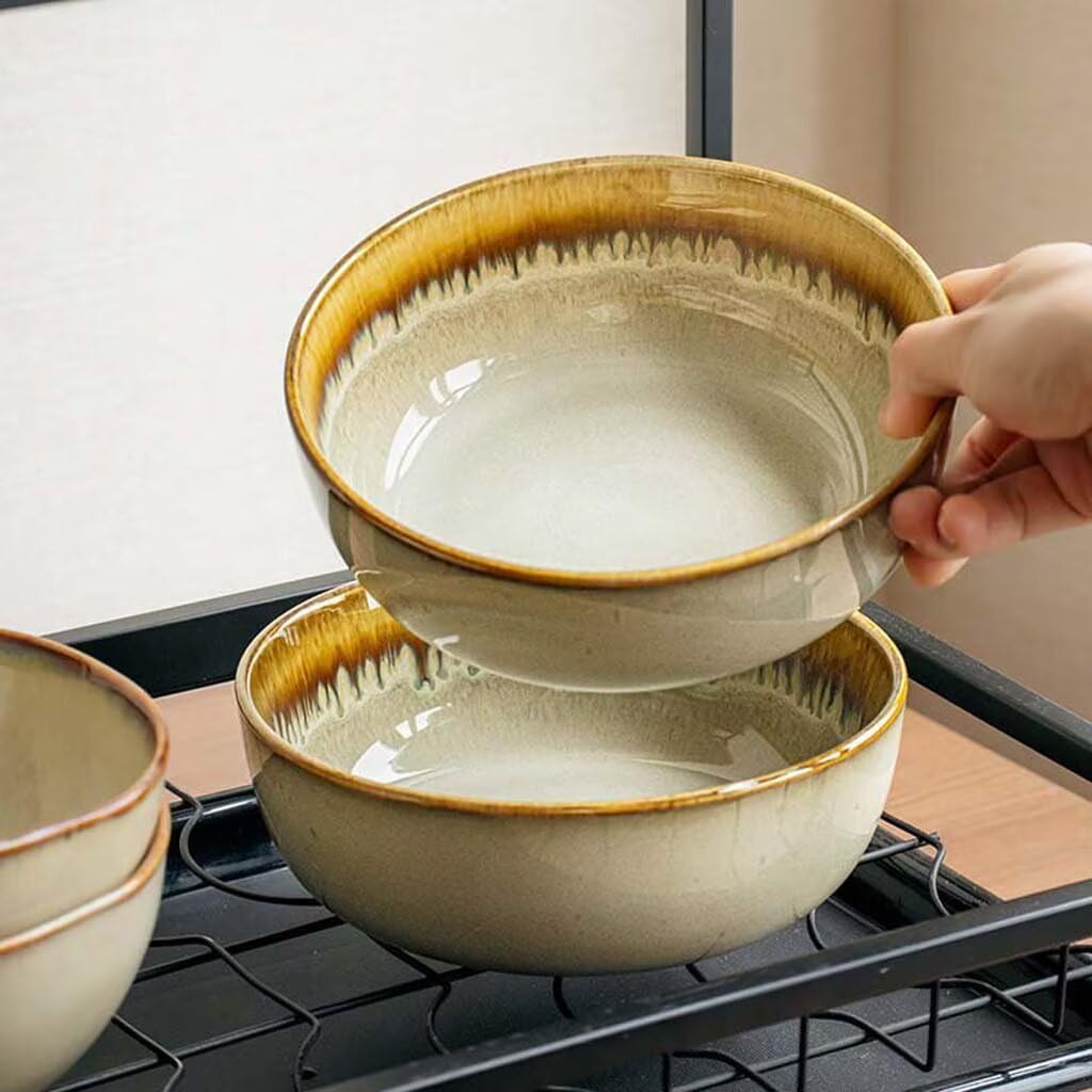 Okrągła miska Ceic 16,5 cm na sałatkę i makaron, glazurowana, wypalana w piecu, pojemność 800 ml i przybory kuchenne, idealna do serwowania i jadalni