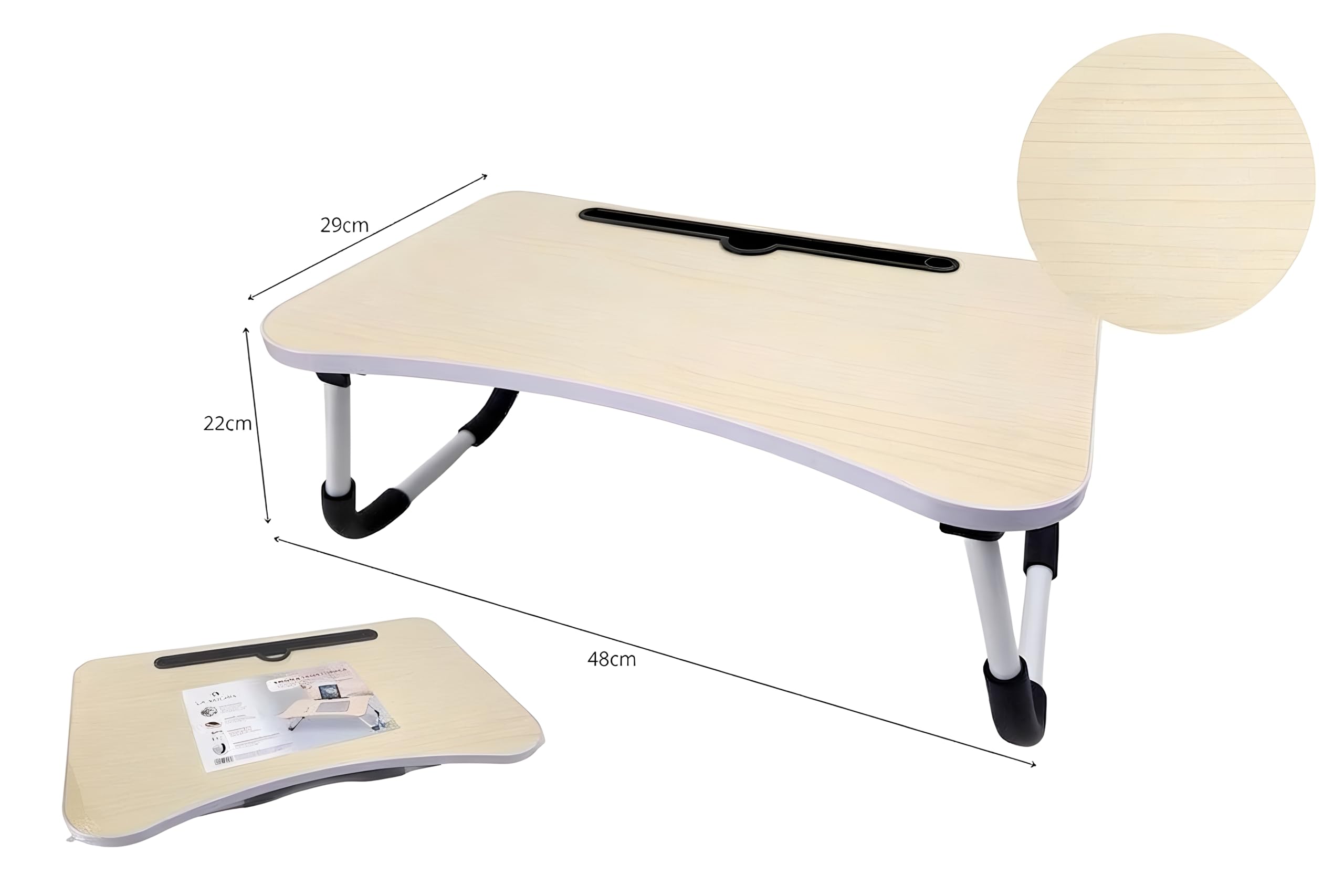 Tavolino da Colazione a Letto Pieghevole per PC Portatile, Vassoio da Divano in Legno con Supporto per Tablet e Smartphone, Scrivania Ergonomica Salvaspazio Lavoro Tavolo (-BETULLA) - 2