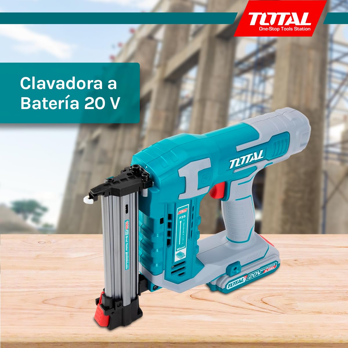 Total - Clavadora a Batería 20V - Pistola de Clavos para Carpintería y Bricolaje - Incluye Batería de 2Ah, Cargador y Maletín - Rápido Ritmo de Clavado y Diseño Compacto para Uso sin Cables